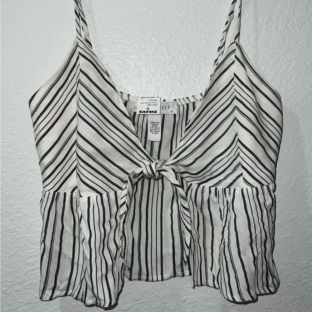 Full Tilt Black and White Fitted Camisole Crop Top